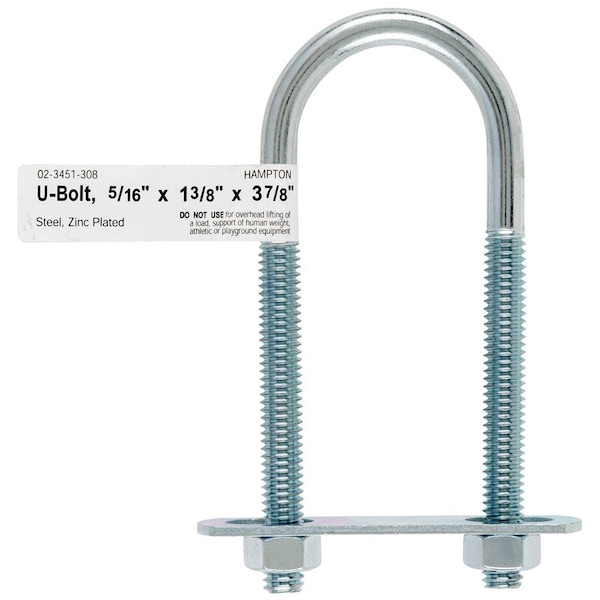 Hampton Round U-Bolt, 5/16", 1-3/8 in W, 3-7/8 in H, Zinc Plated Steel 02-3451-308 - main